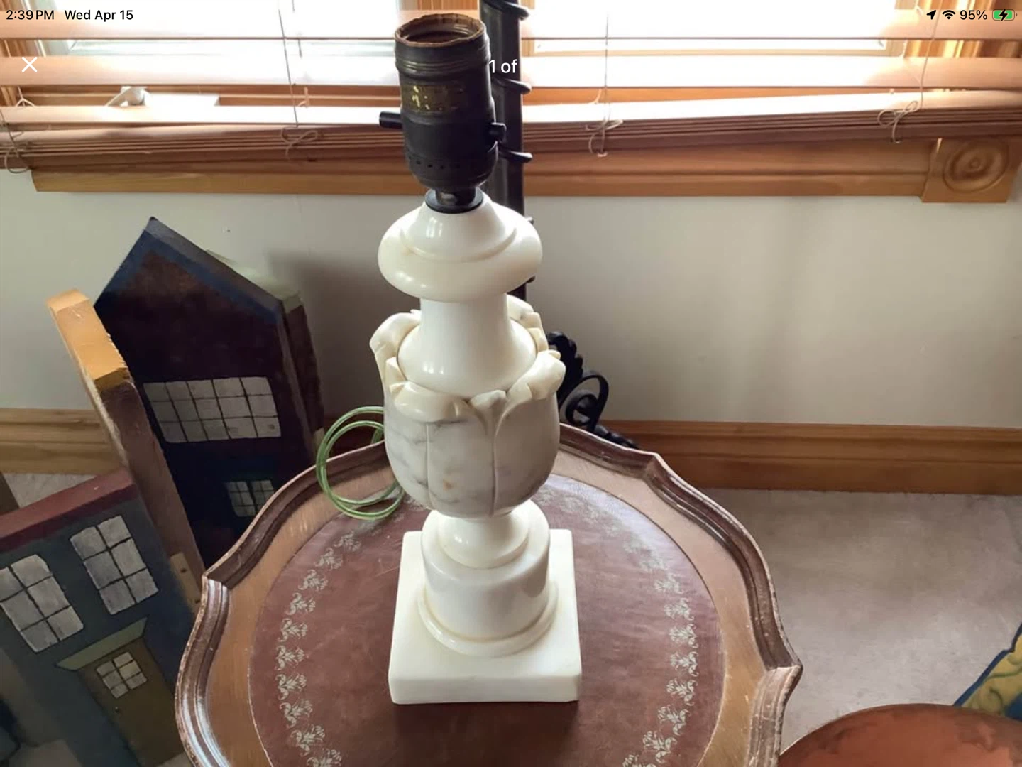 Antique/Vt Hand Carved Alabaster Table Lamp 🐞