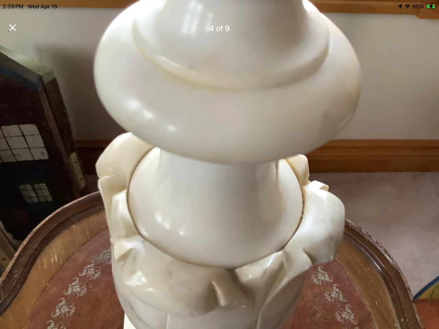 Antique/Vt Hand Carved Alabaster Table Lamp 🐞 - photo 4