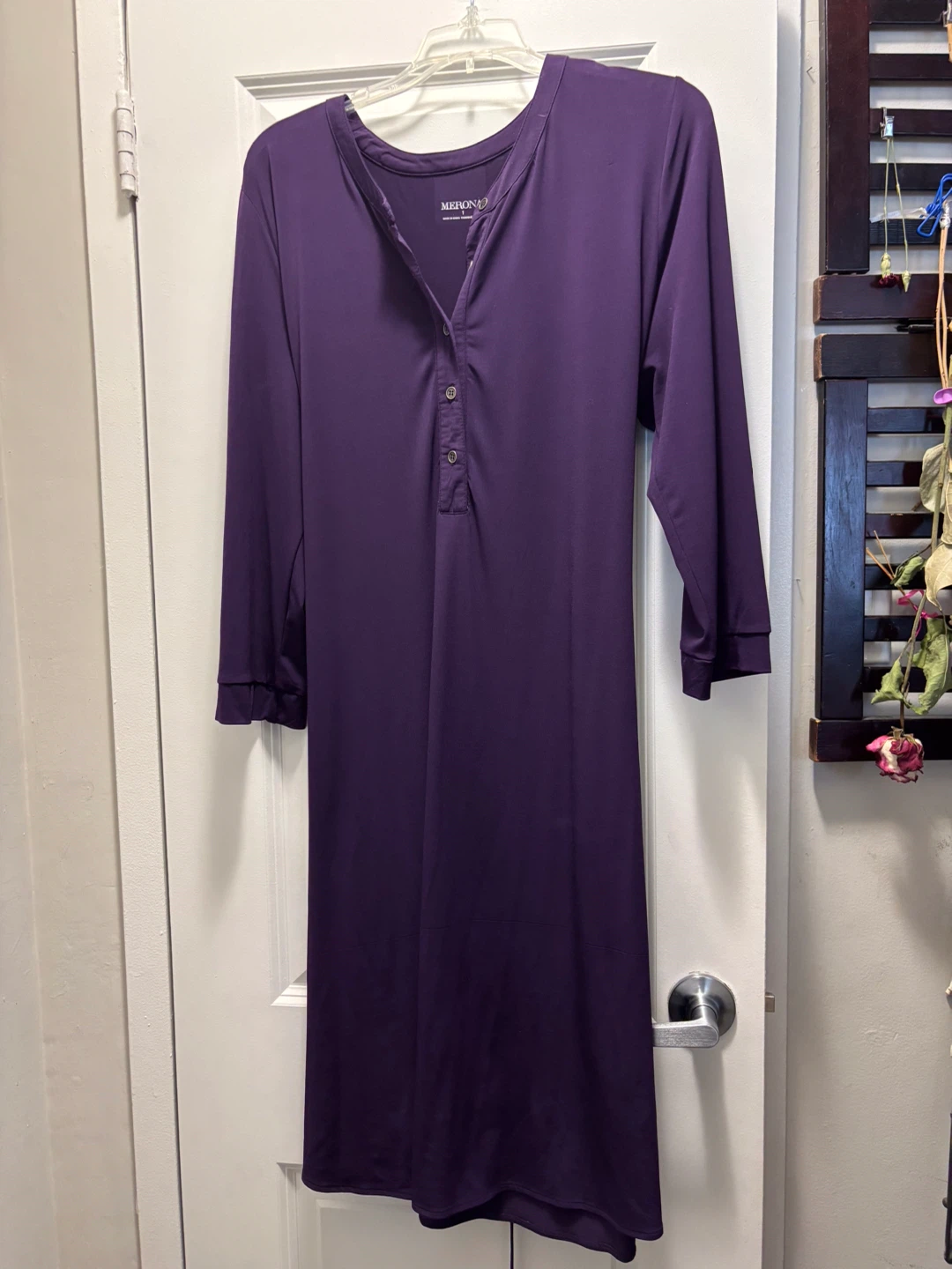 Silky purple shirt dress.