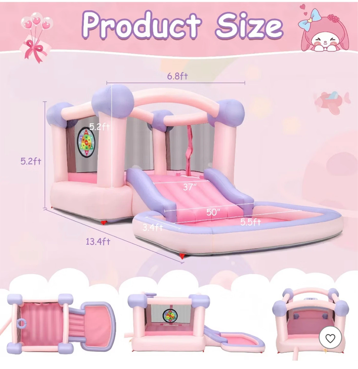 Pink and Purple Inflatable Bounce House with Slide and Ball Pit - photo 2