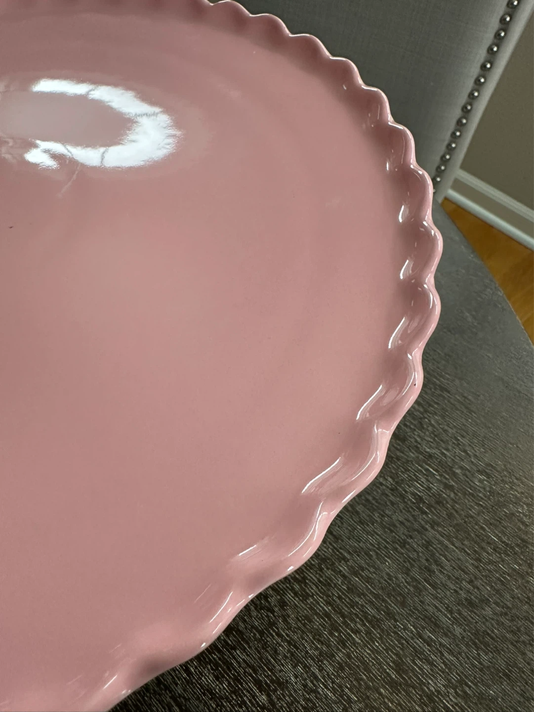 Pink Ceramic Cake Stand with Scalloped Edge - photo 4
