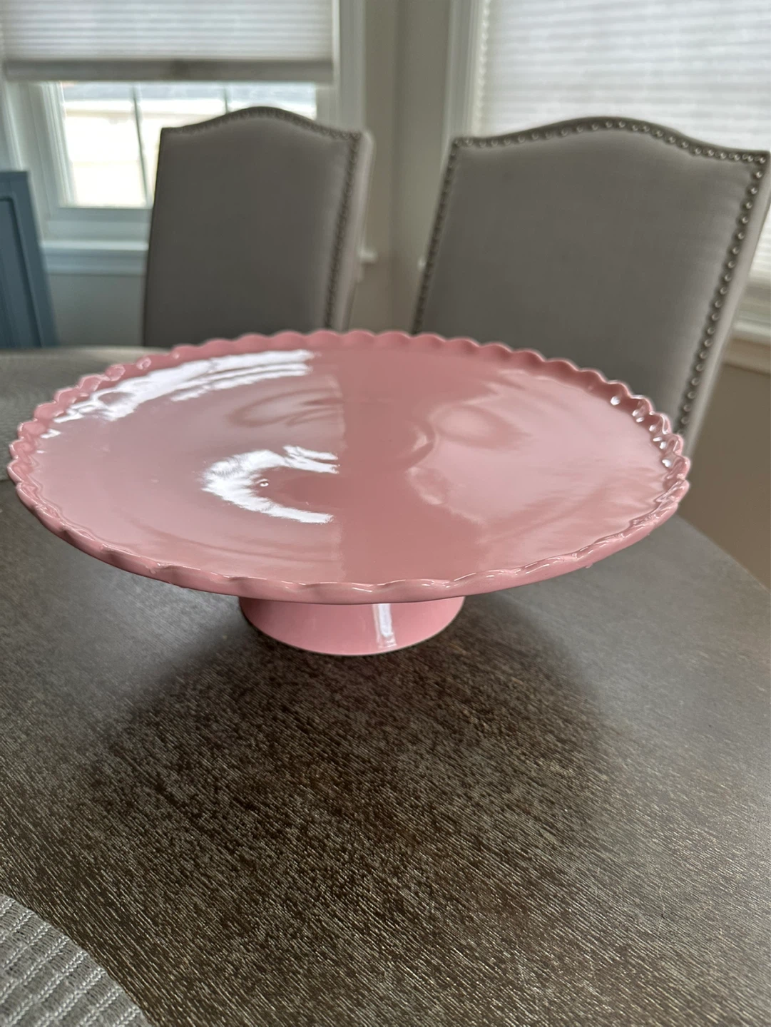 Pink Ceramic Cake Stand with Scalloped Edge - photo 2