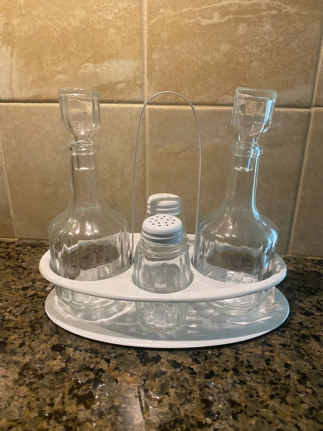 Glass Cruet Set with Salt and Pepper Shakers