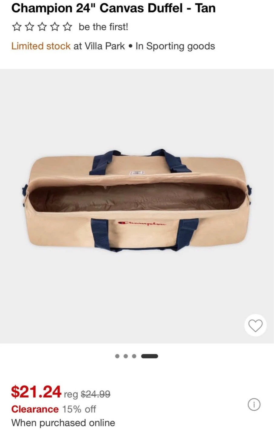 Champion 24" Canvas Duffel Bag - Tan - photo 3