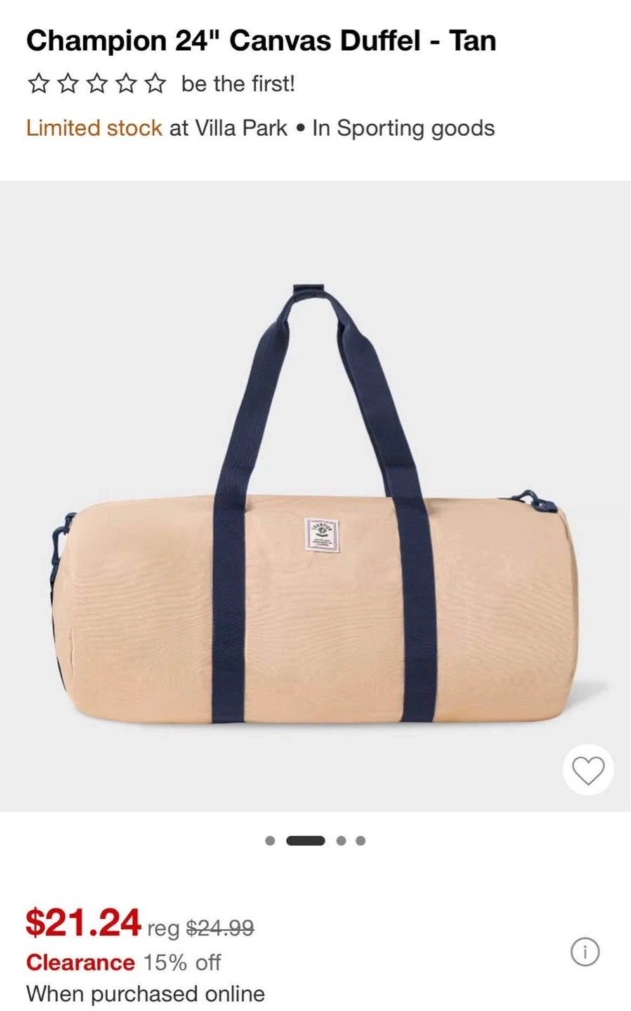 Champion 24" Canvas Duffel Bag - Tan - photo 2