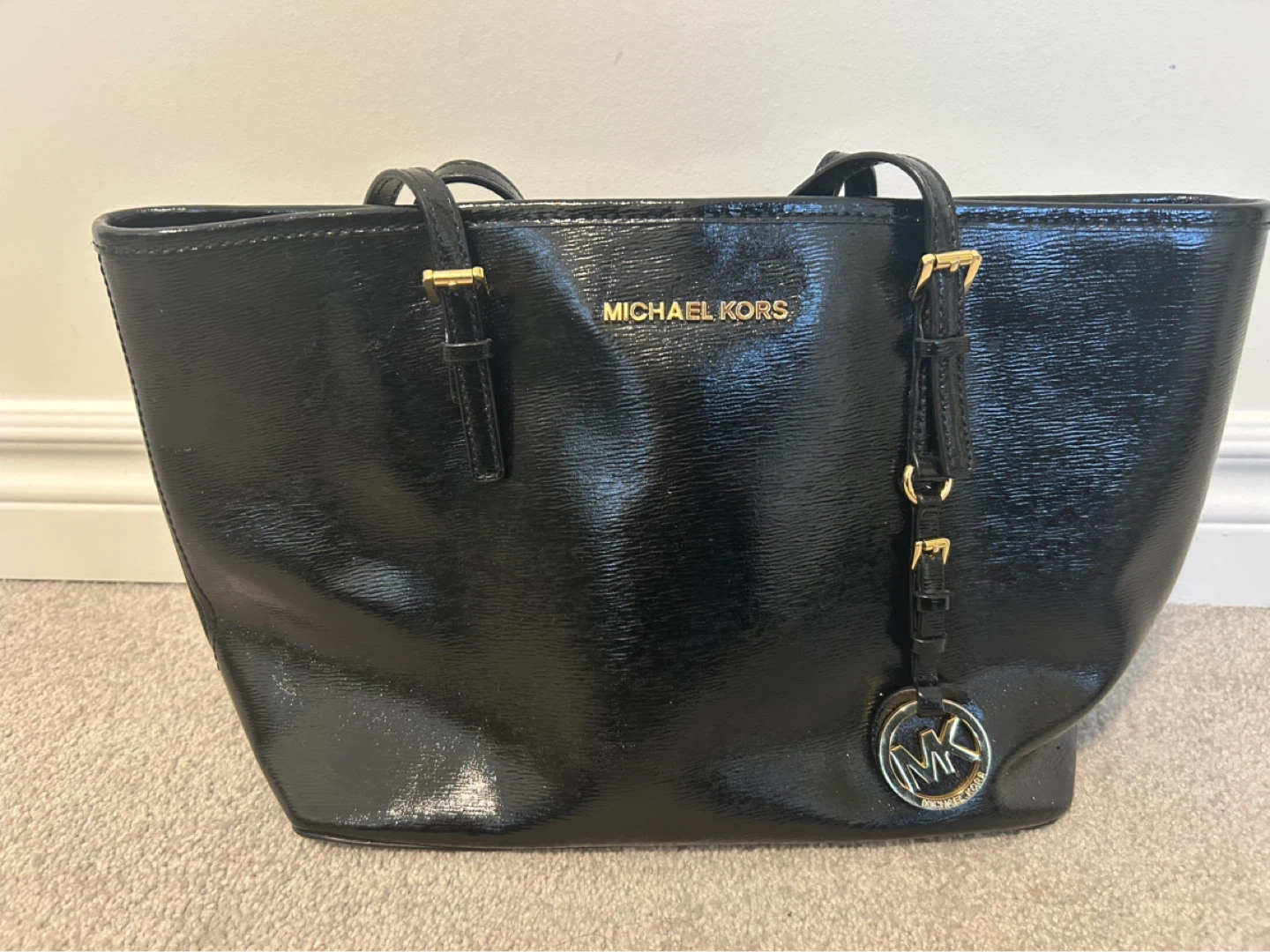 Michael Kors Black Patent Leather Tote Bag