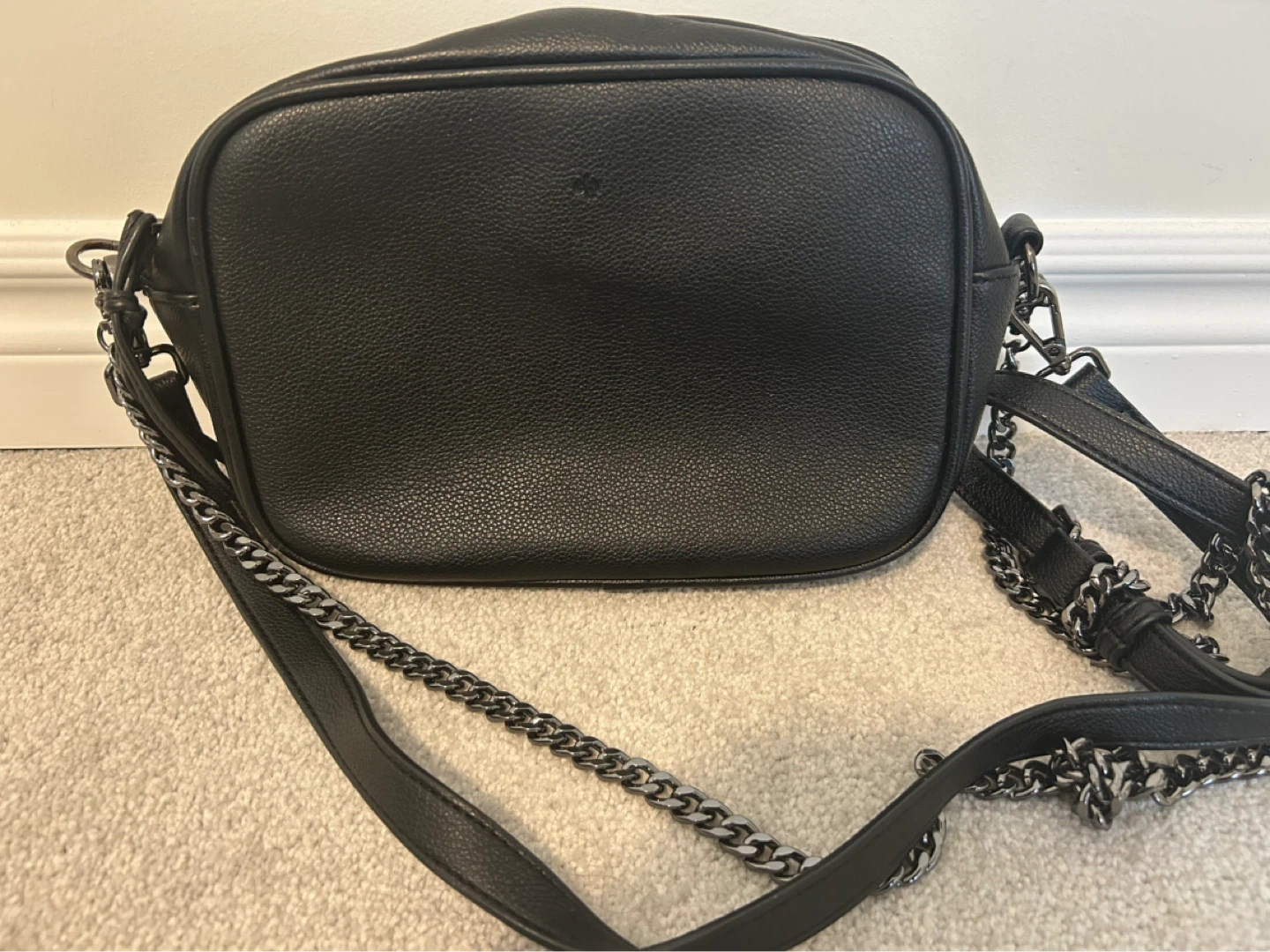 Black Faux Leather Crossbody Bag with Chain Strap