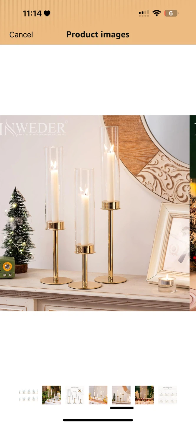 INWEDER Gold Metal and Glass Candle Holders (Set of 3)