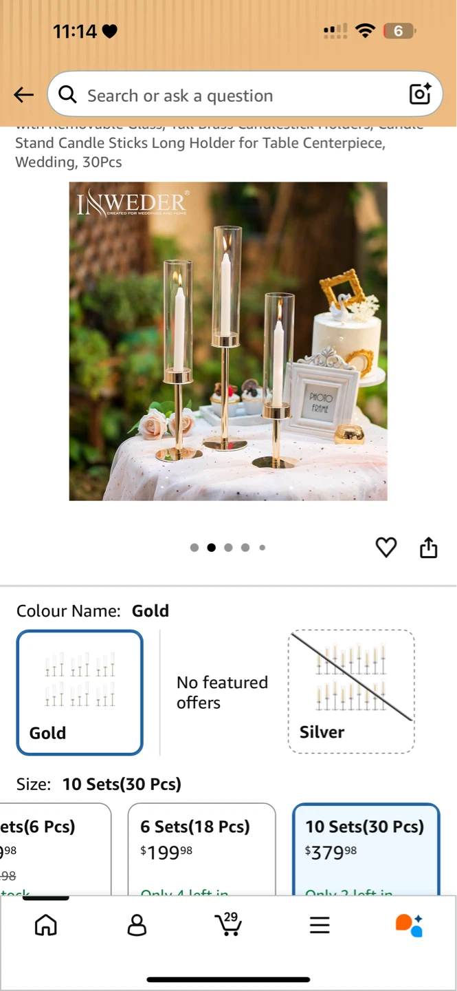 INWEDER Gold Metal and Glass Candle Holders (Set of 3) - photo 3