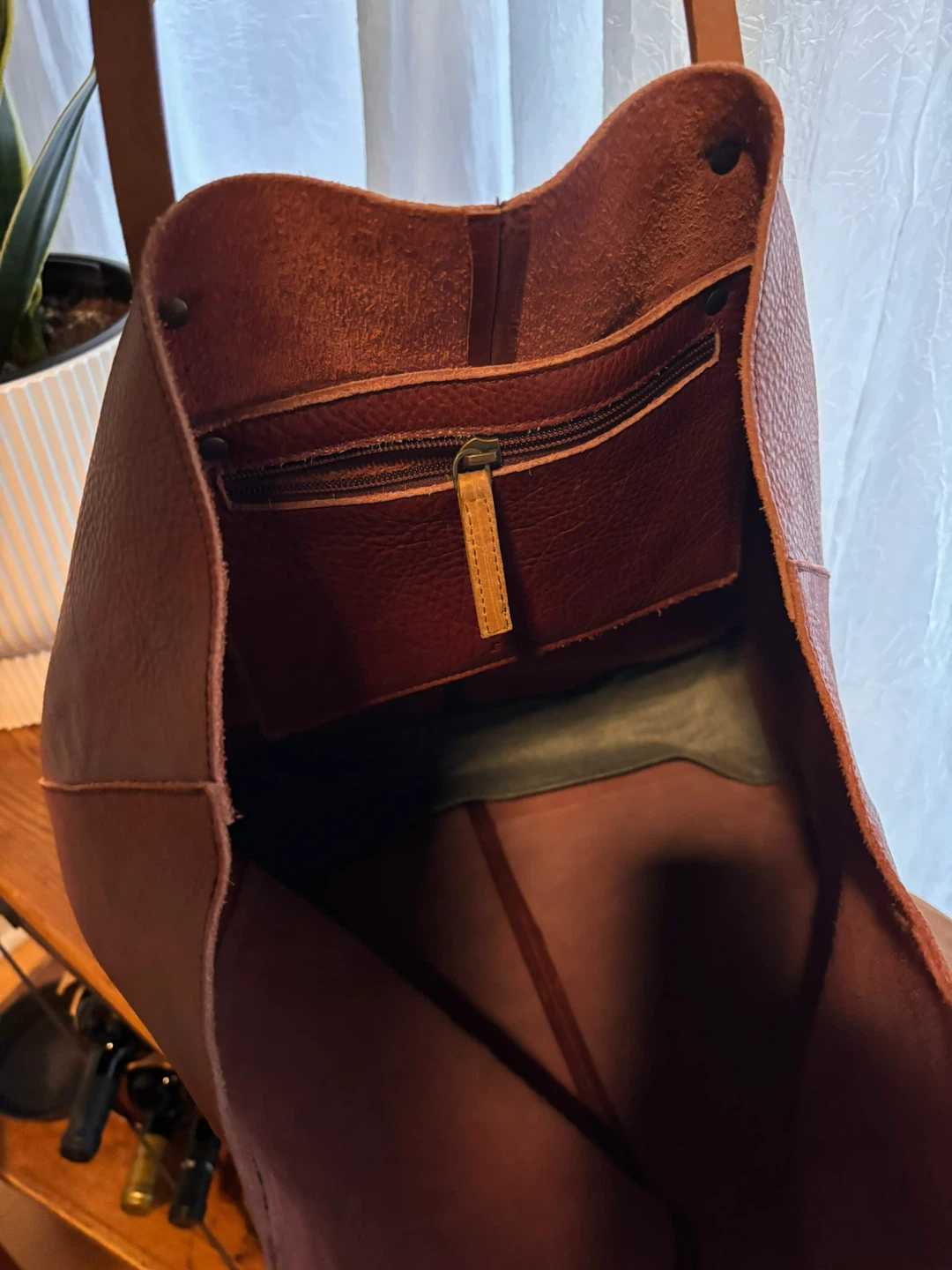 ELK Brown/Cognac Leather Tote Bag - photo 2