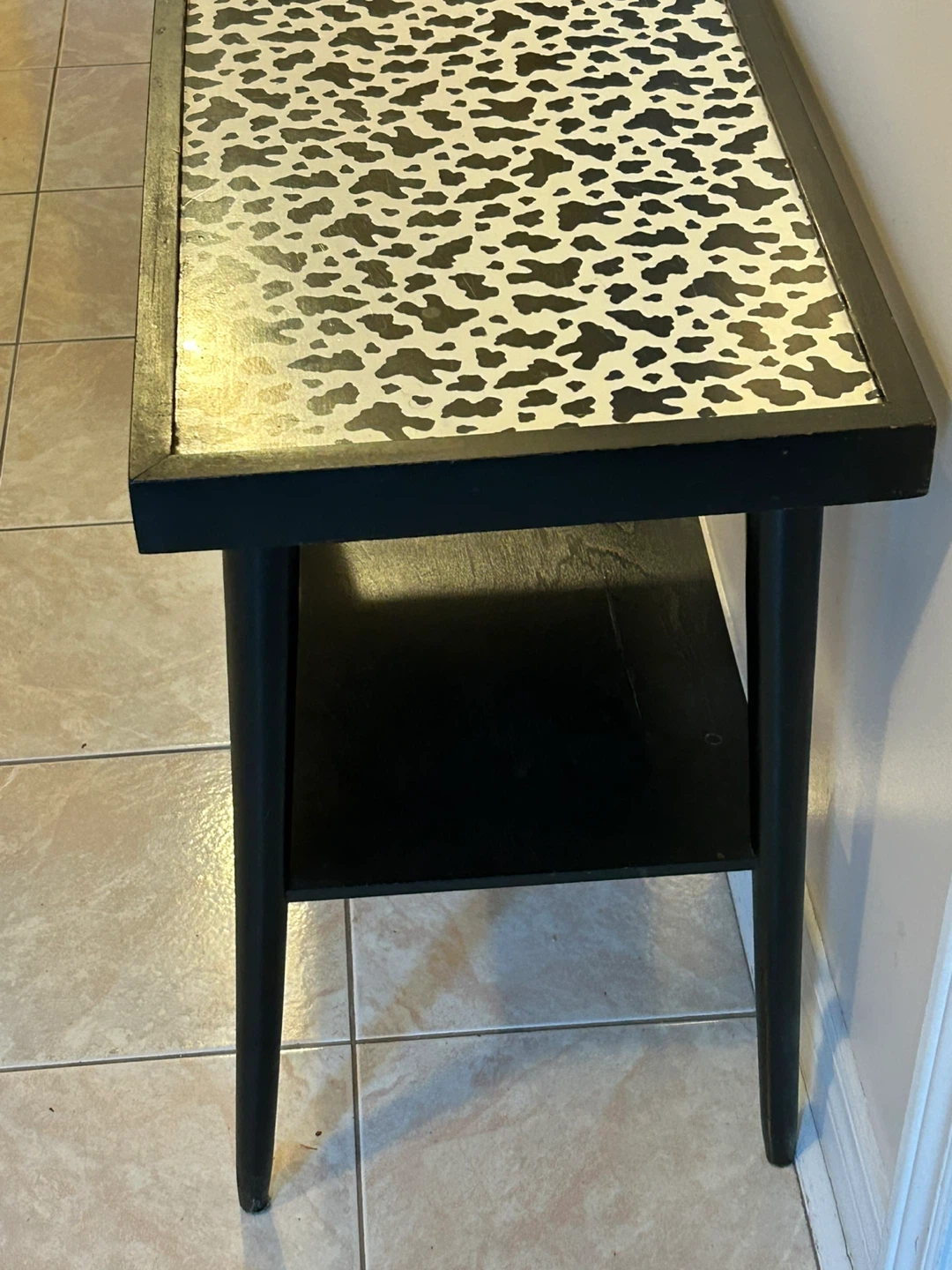 Black Accent Table with Cow Print Top - photo 2