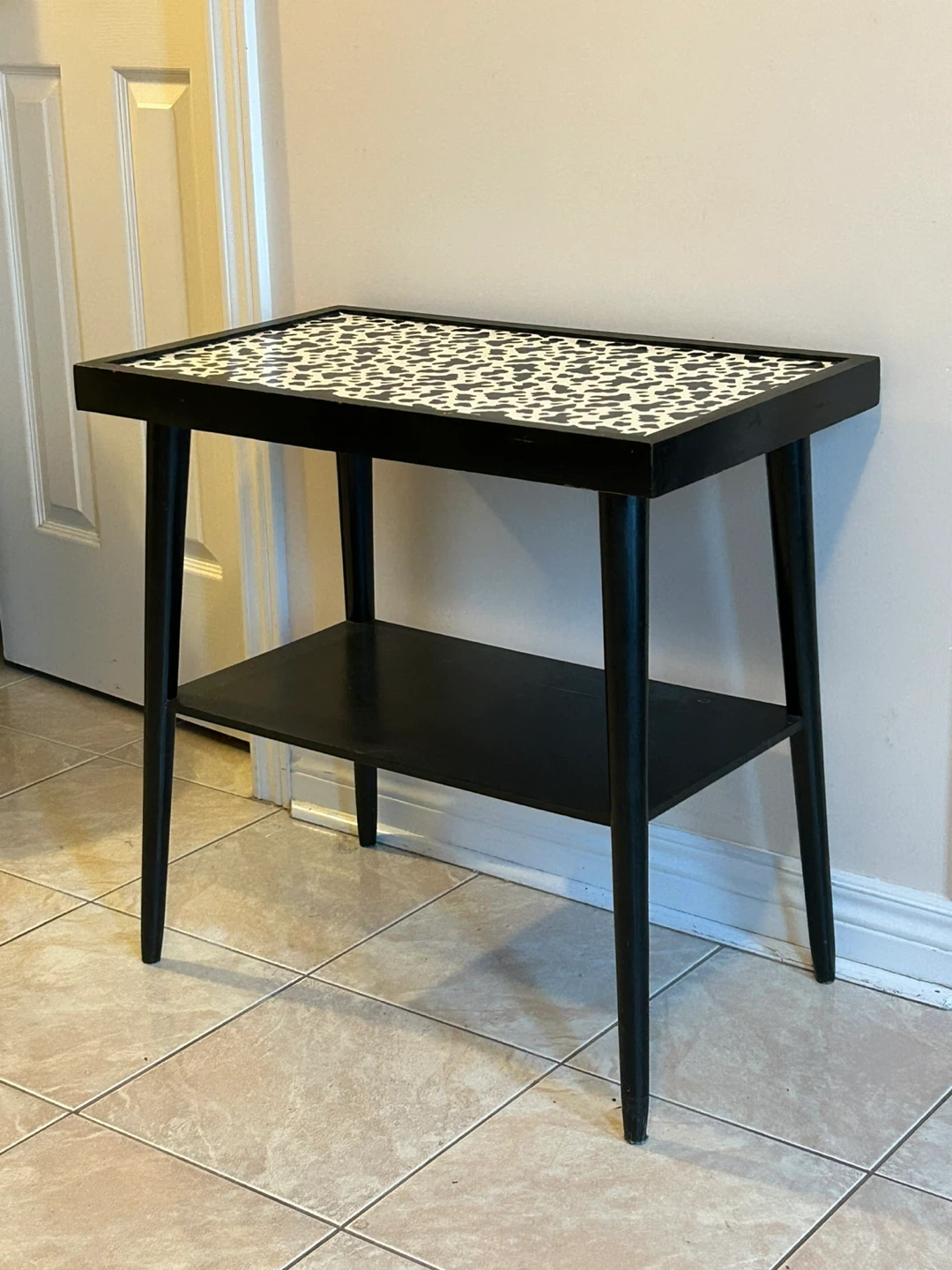 Black Accent Table with Cow Print Top