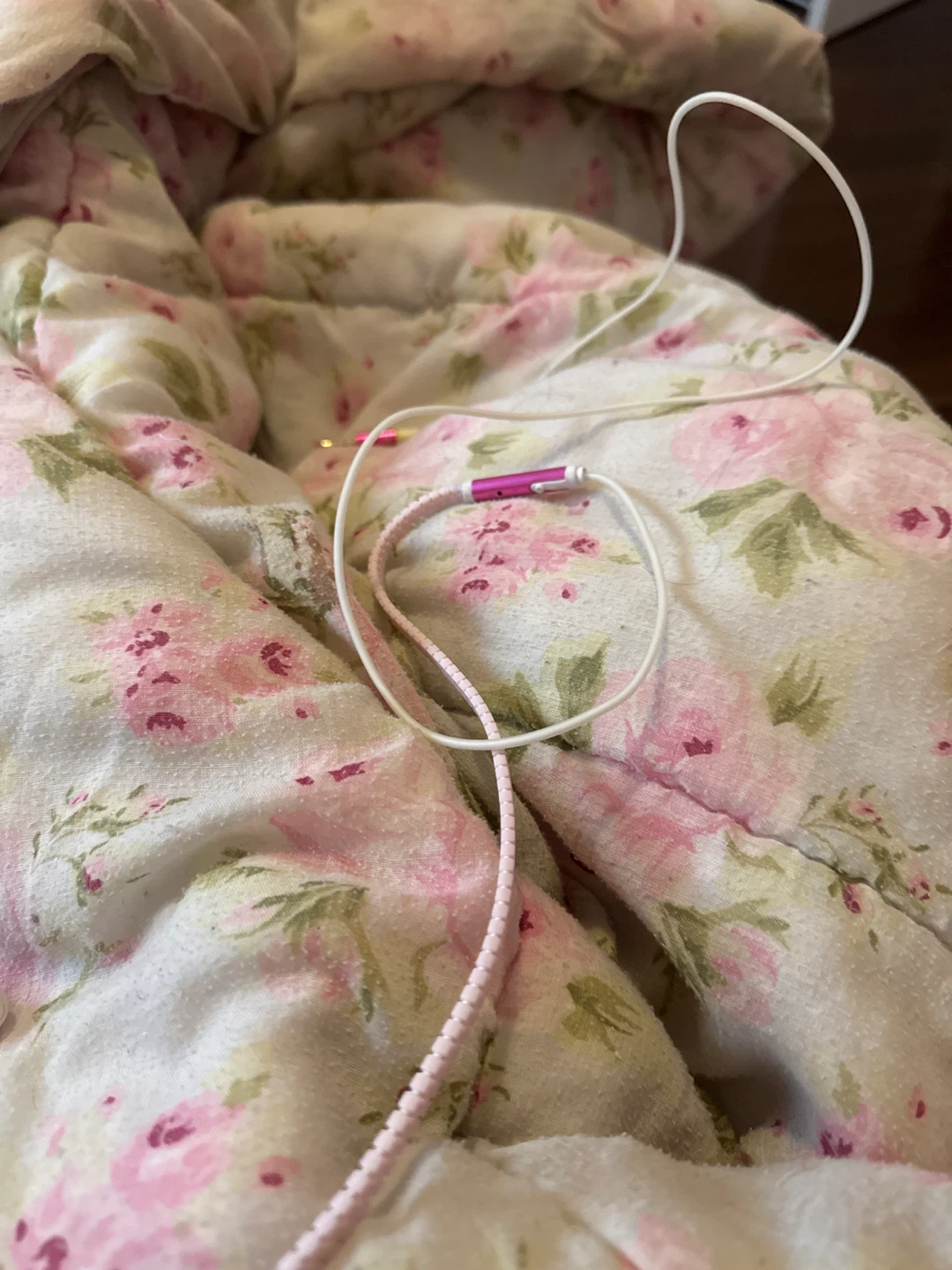 Pink White Wired Earbuds with Microphone
