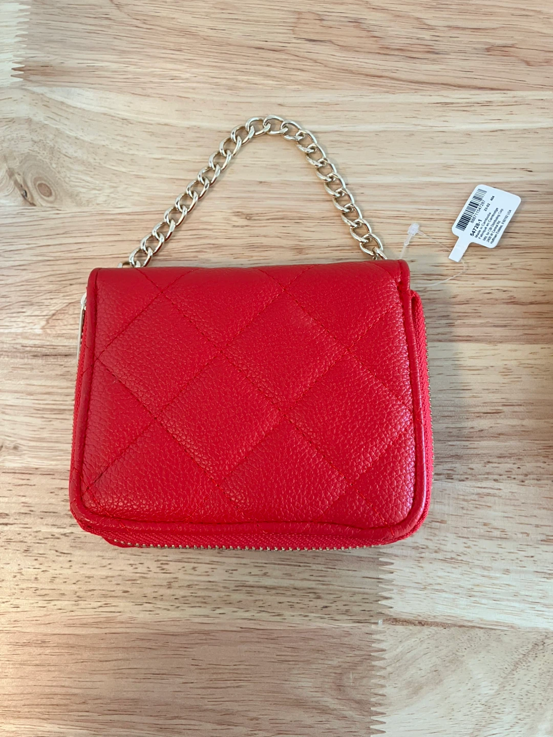 Red Quilted Wallet with Heart Lock and Chain - photo 3
