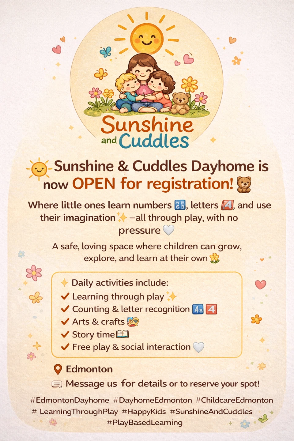 Sunshine and Cuddles Dayhome Registration - Edmonton