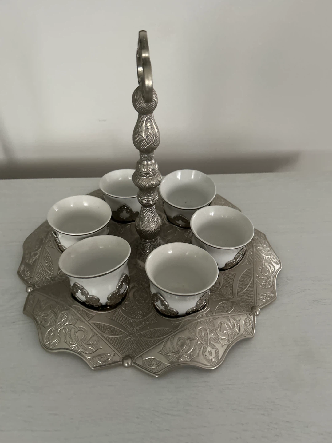 Set of 6 Decorative Coffee Cups with Tray