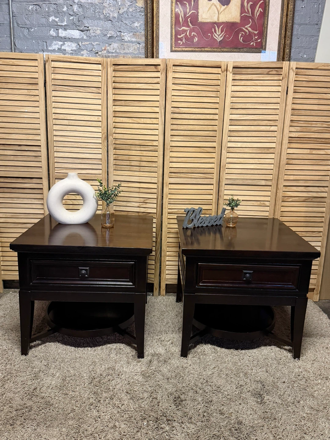Dark Brown Wooden End Tables  (Set of 2)