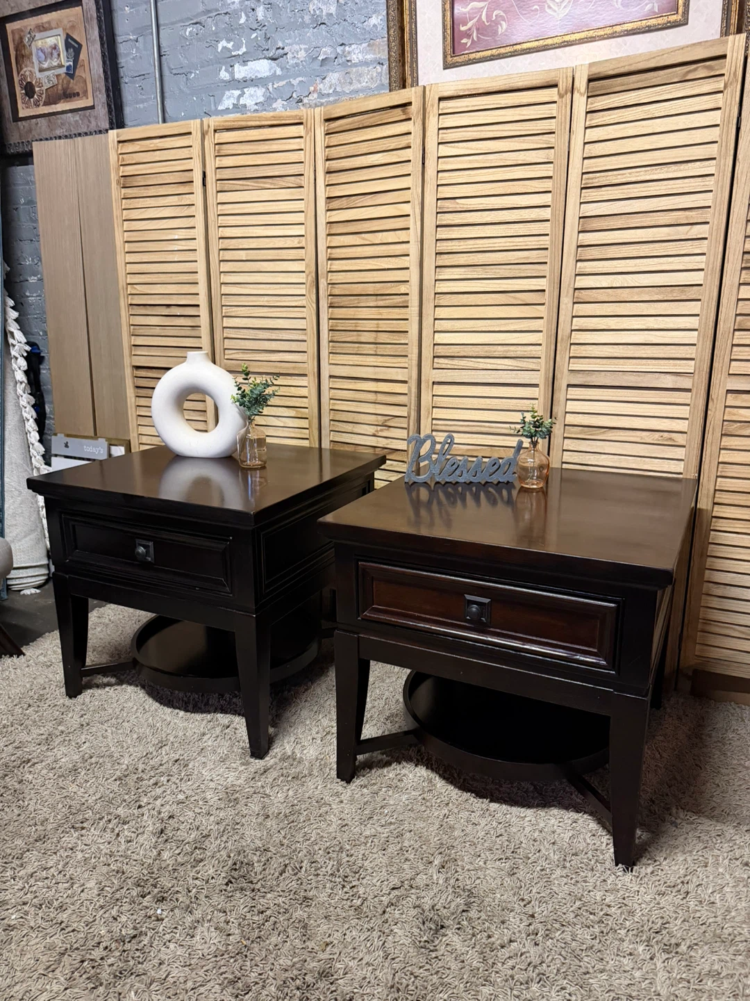 Dark Brown Wooden End Tables  (Set of 2) - photo 2