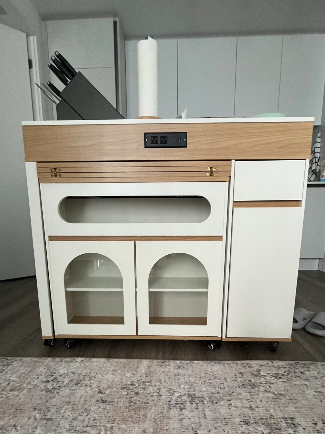 Multifunctional Rolling Kitchen Island with Drawers and Storage
