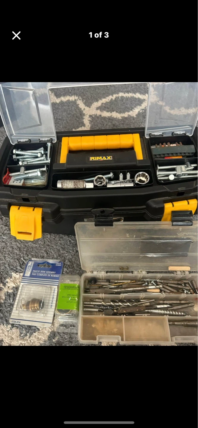 Rimax Tool Box with Assorted Hardware and Drill Bits
