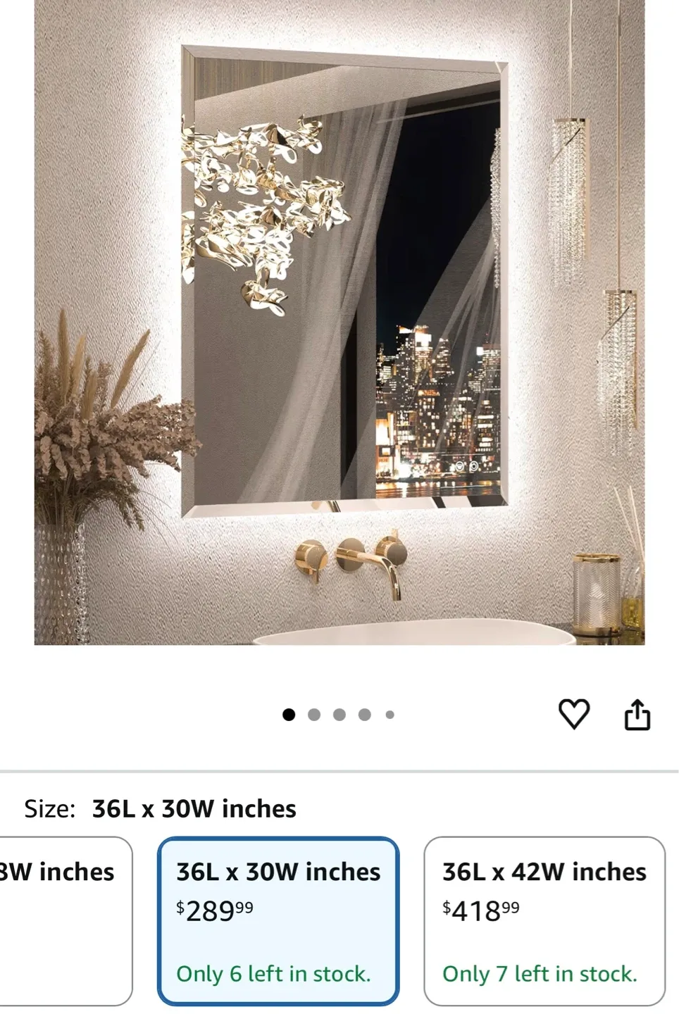 LED bathroom Mirror 36" L x 30" W