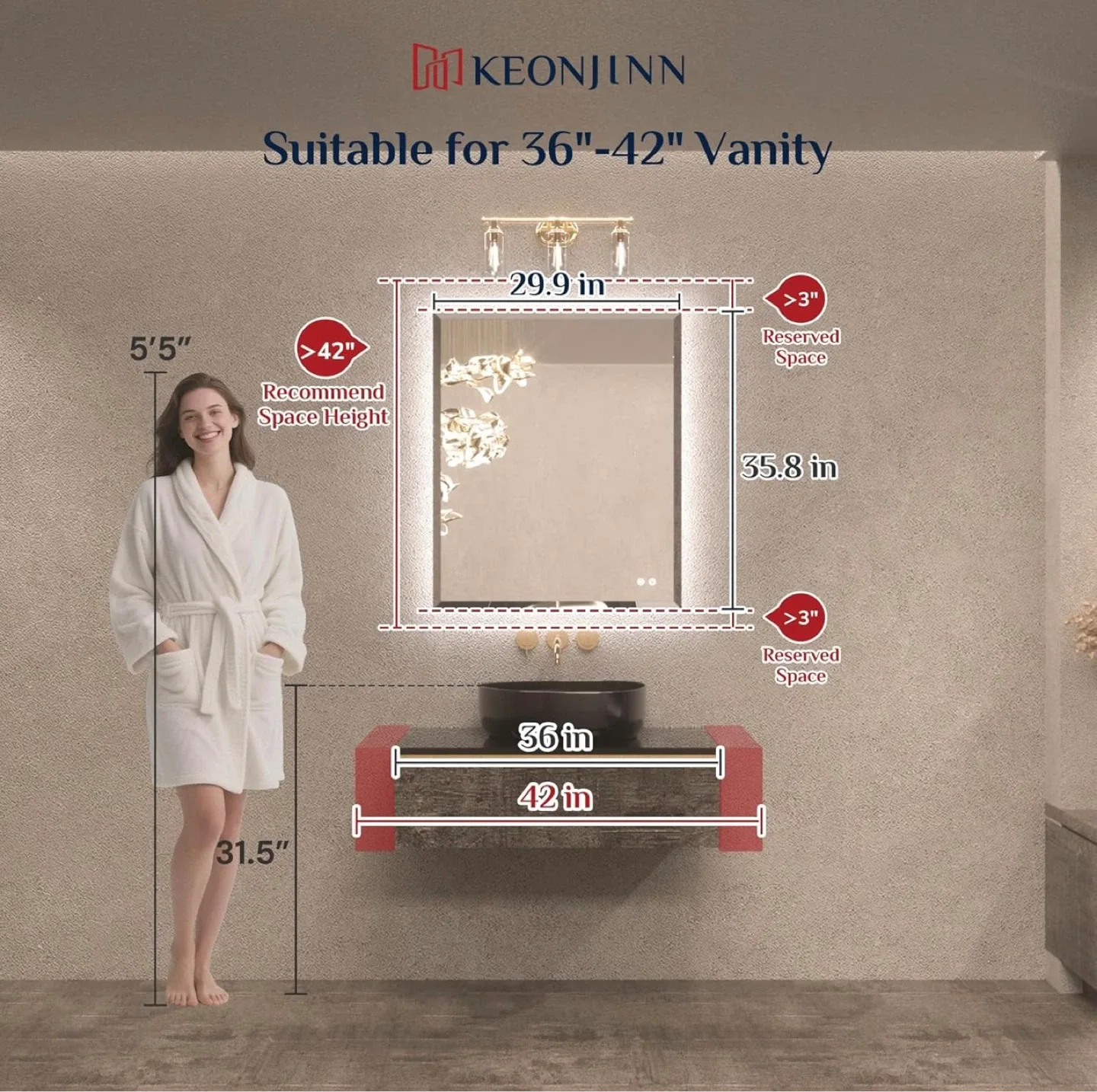 LED bathroom Mirror 36" L x 30" W - photo 5