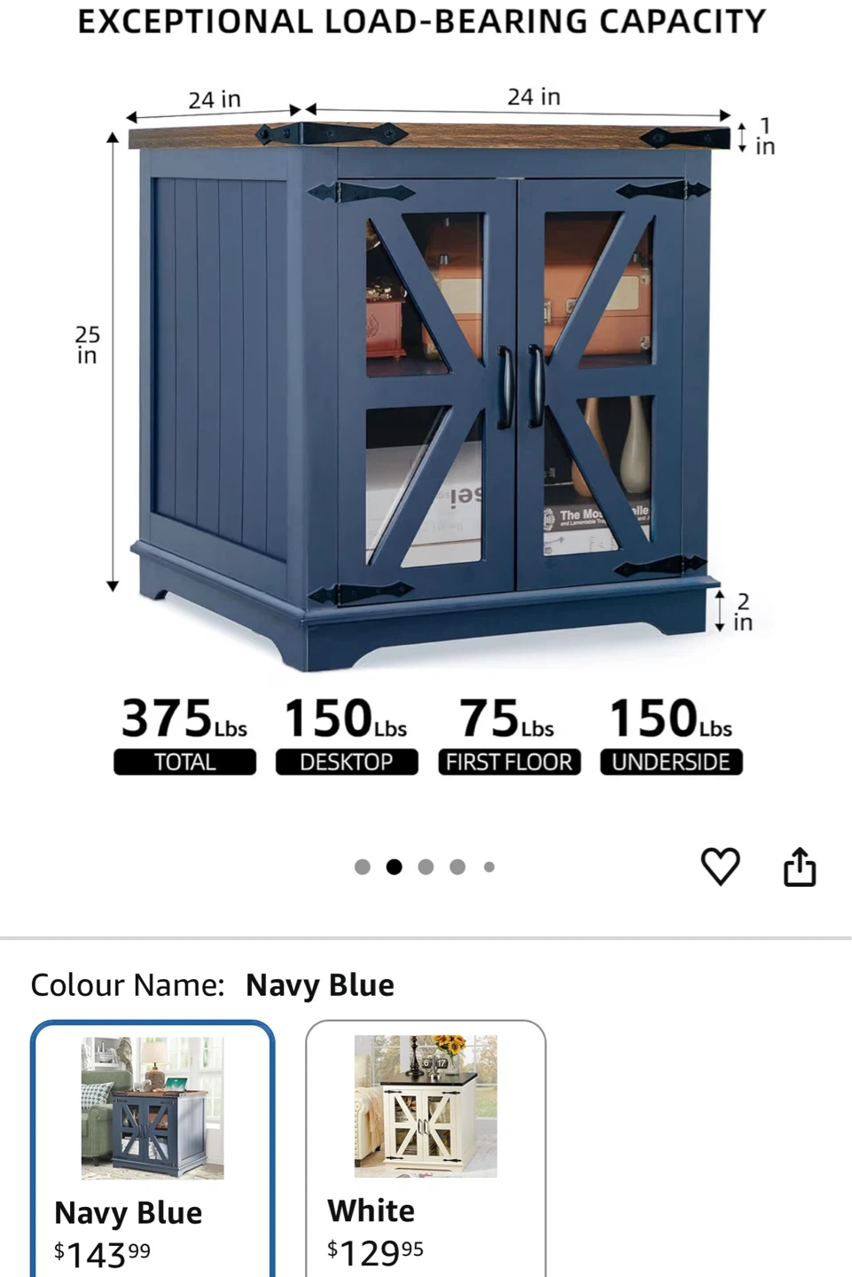 Navy Blue End Table with Cabinet - photo 2