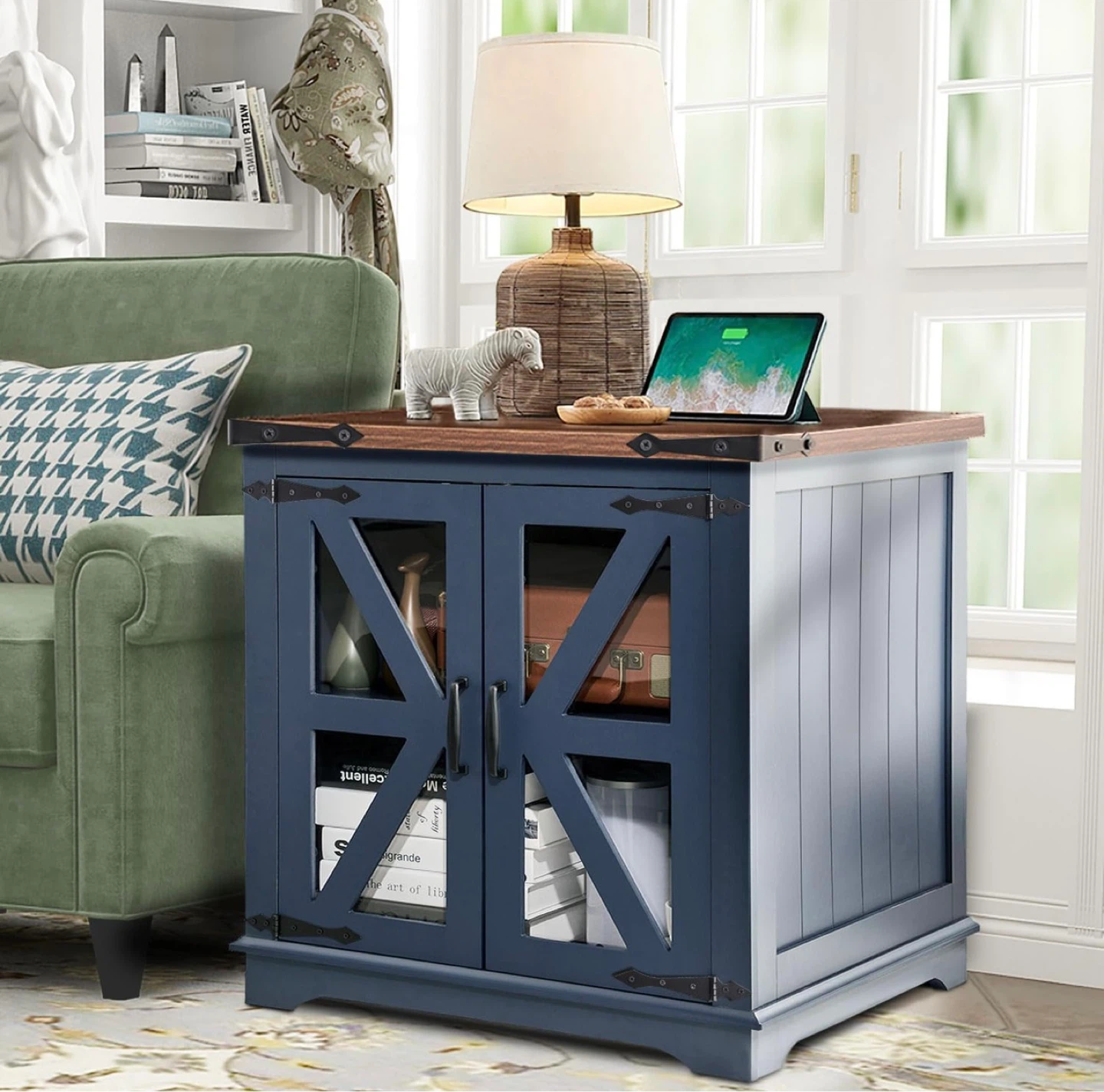 Navy Blue End Table with Cabinet