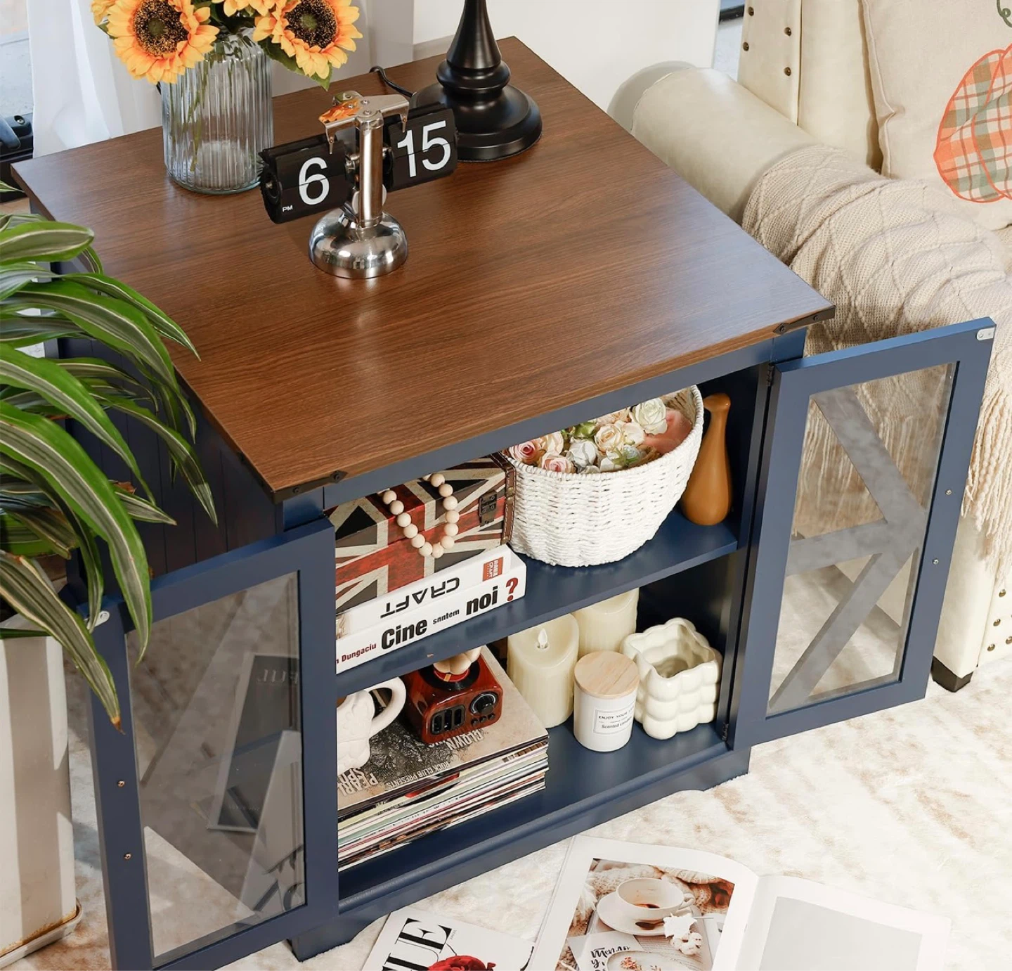 Navy Blue End Table with Cabinet - photo 3