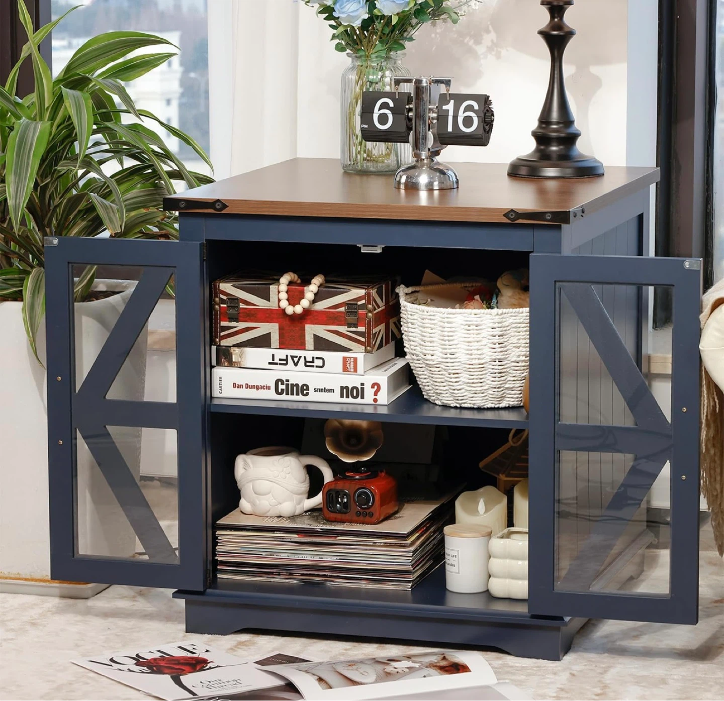Navy Blue End Table with Cabinet - photo 4