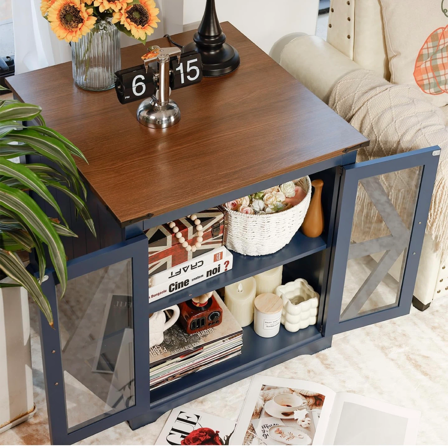 Navy Blue End Table with Cabinet - photo 5