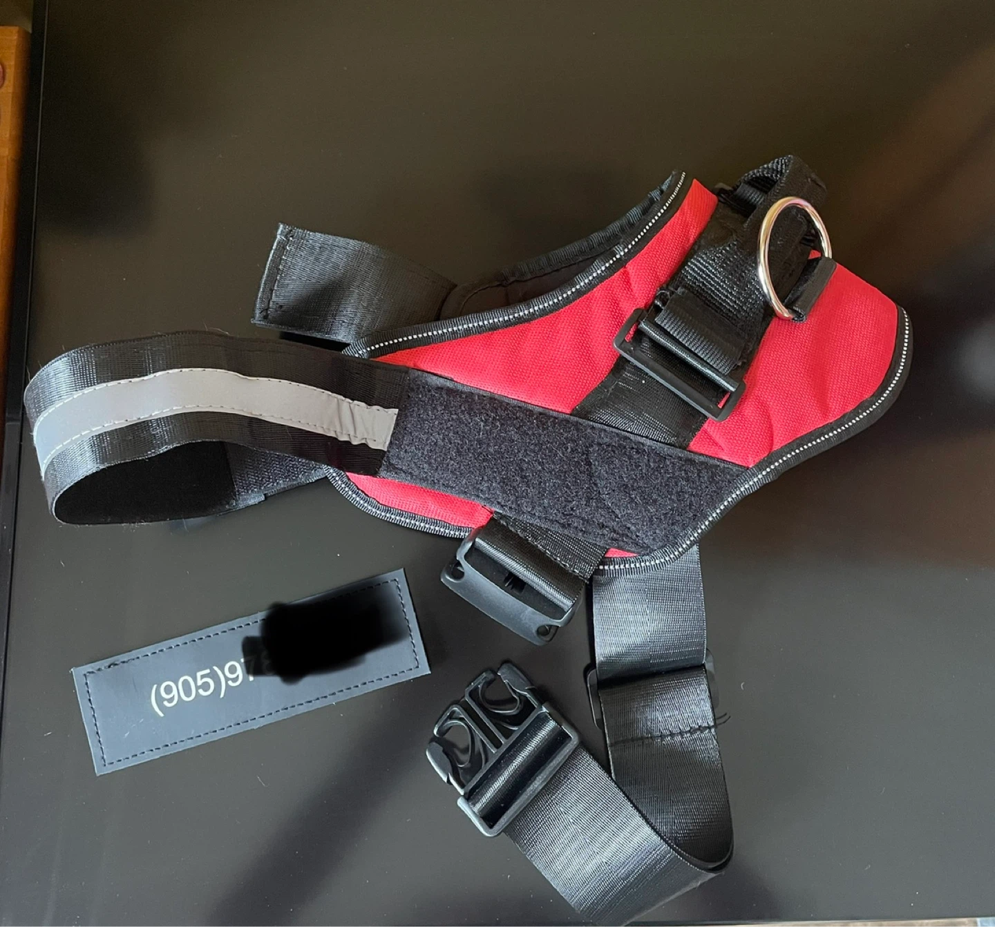 Red Dog Harness with Reflective Strips