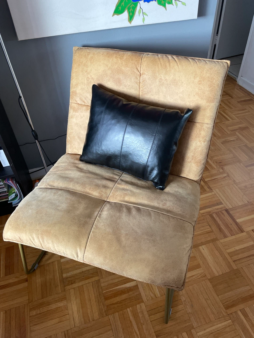 Tan Upholstered Accent Chair with Metal Legs - photo 5