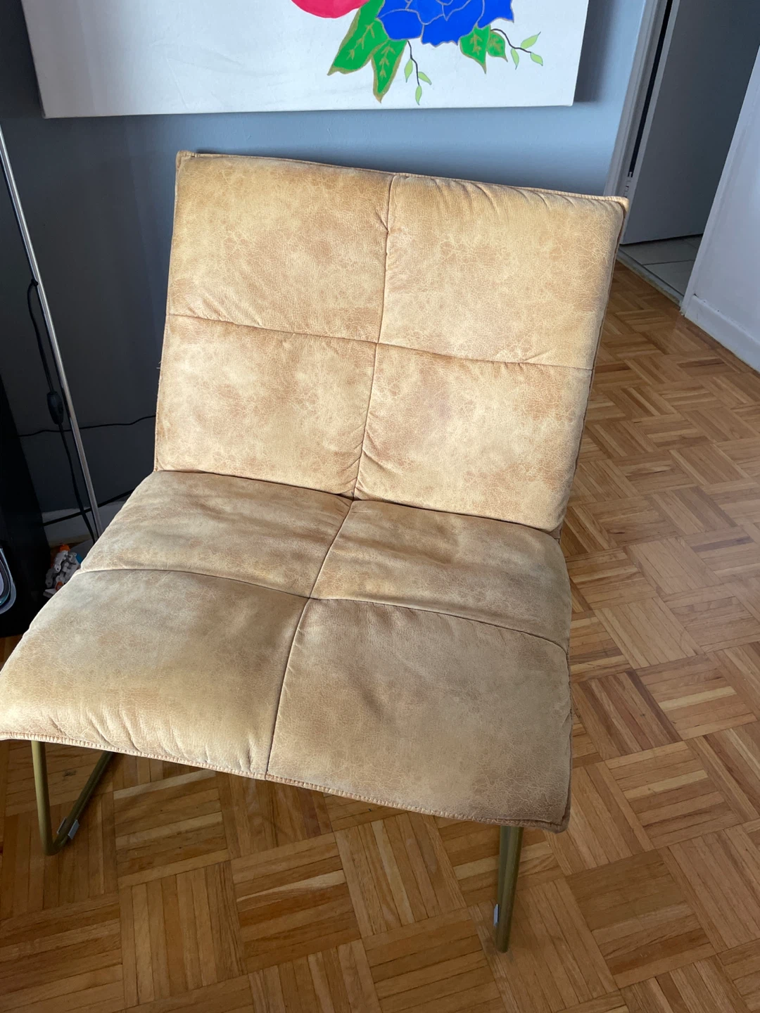 Tan Upholstered Accent Chair with Metal Legs