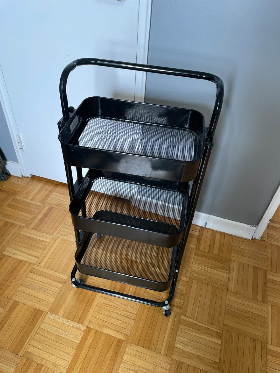 Black 3-Tier Rolling Storage Cart with Handle