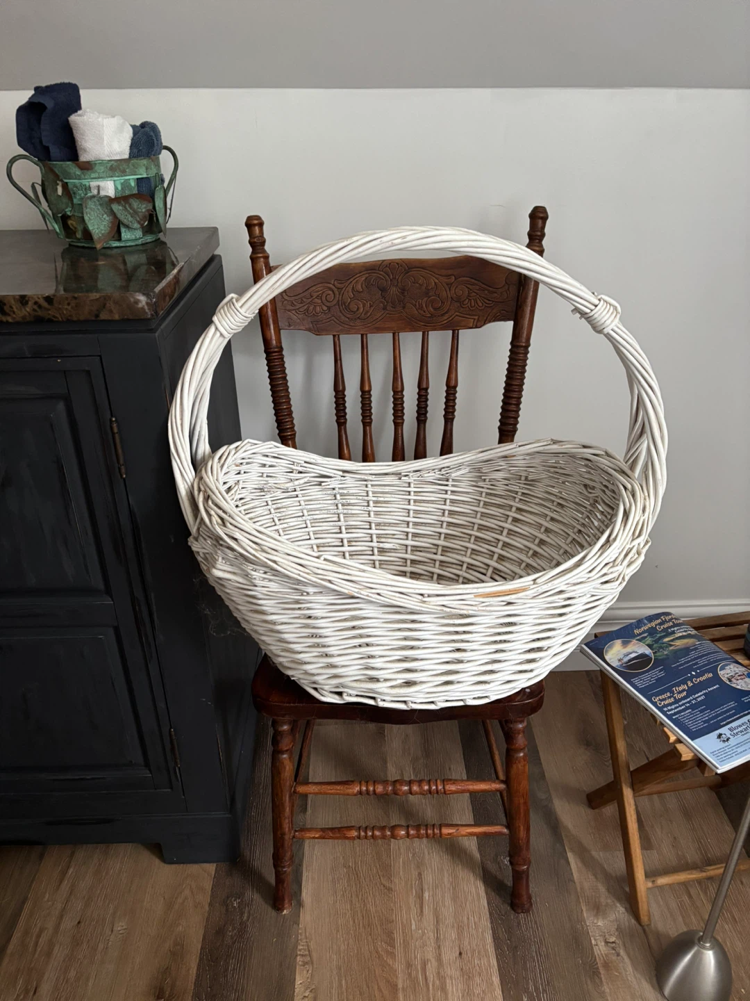 White Wicker Basket with Handle