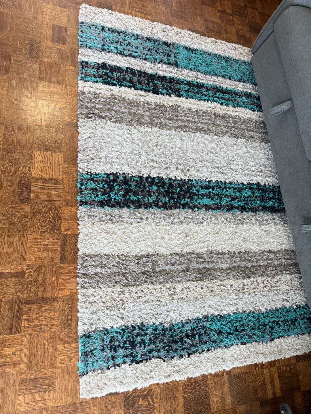 City Striped Shag Tufted Performance Brown/Teal/Blue Rug - photo 2