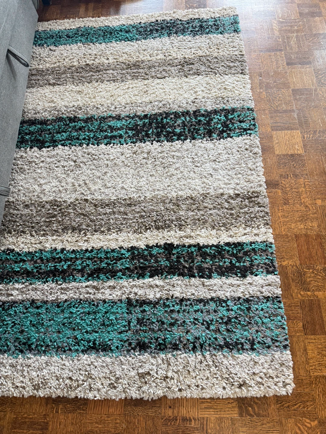 City Striped Shag Tufted Performance Brown/Teal/Blue Rug