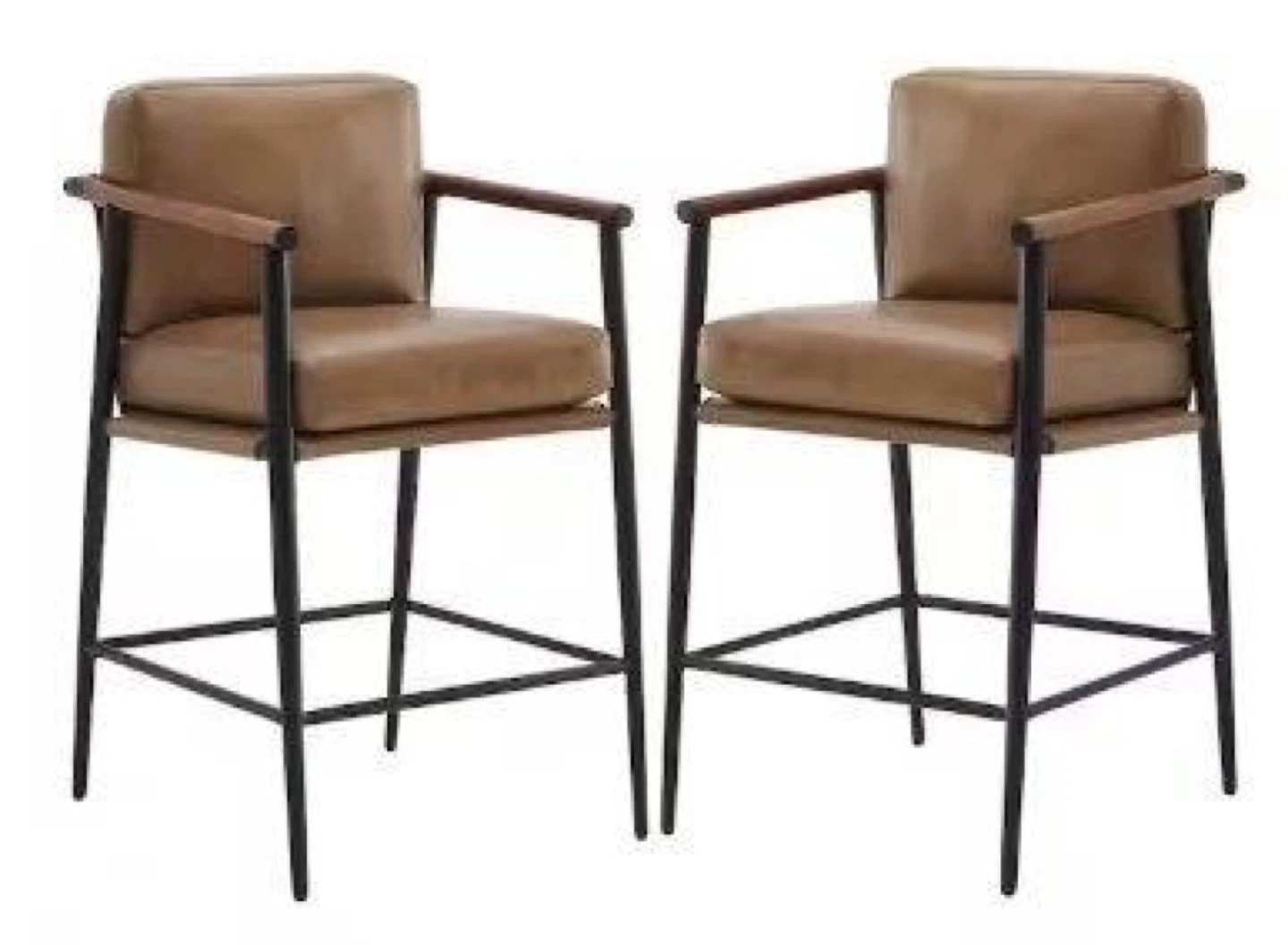 Pair of Brown Faux Leather Bar Stools set of 2 - photo 4