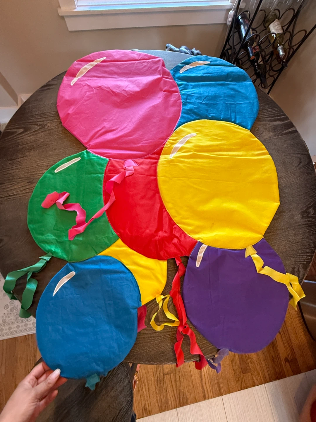 Large Flag, displaying 7 Colorful Balloons with Ribbons - photo 2