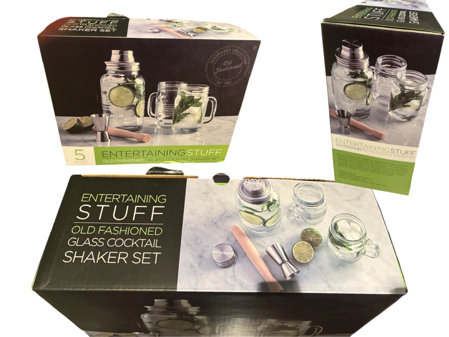 Entertaining Stuff Old Fashioned Glass Cocktail Shaker Set