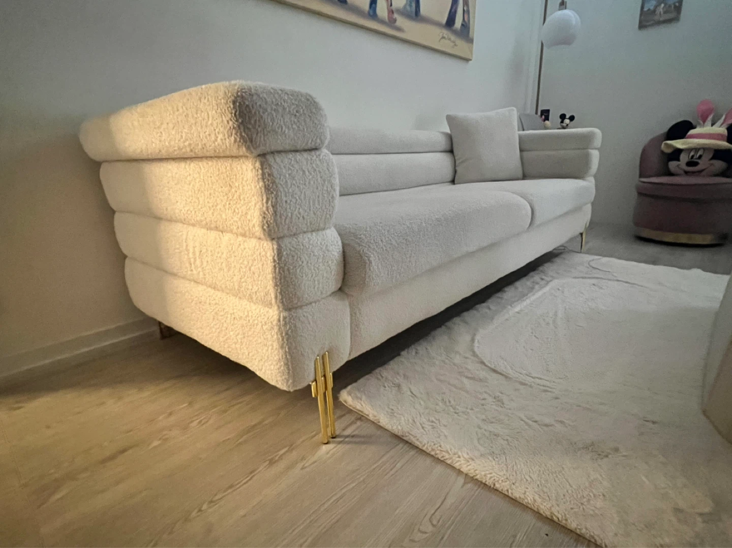 Cream Boucle Sofa with Gold Legs - photo 2
