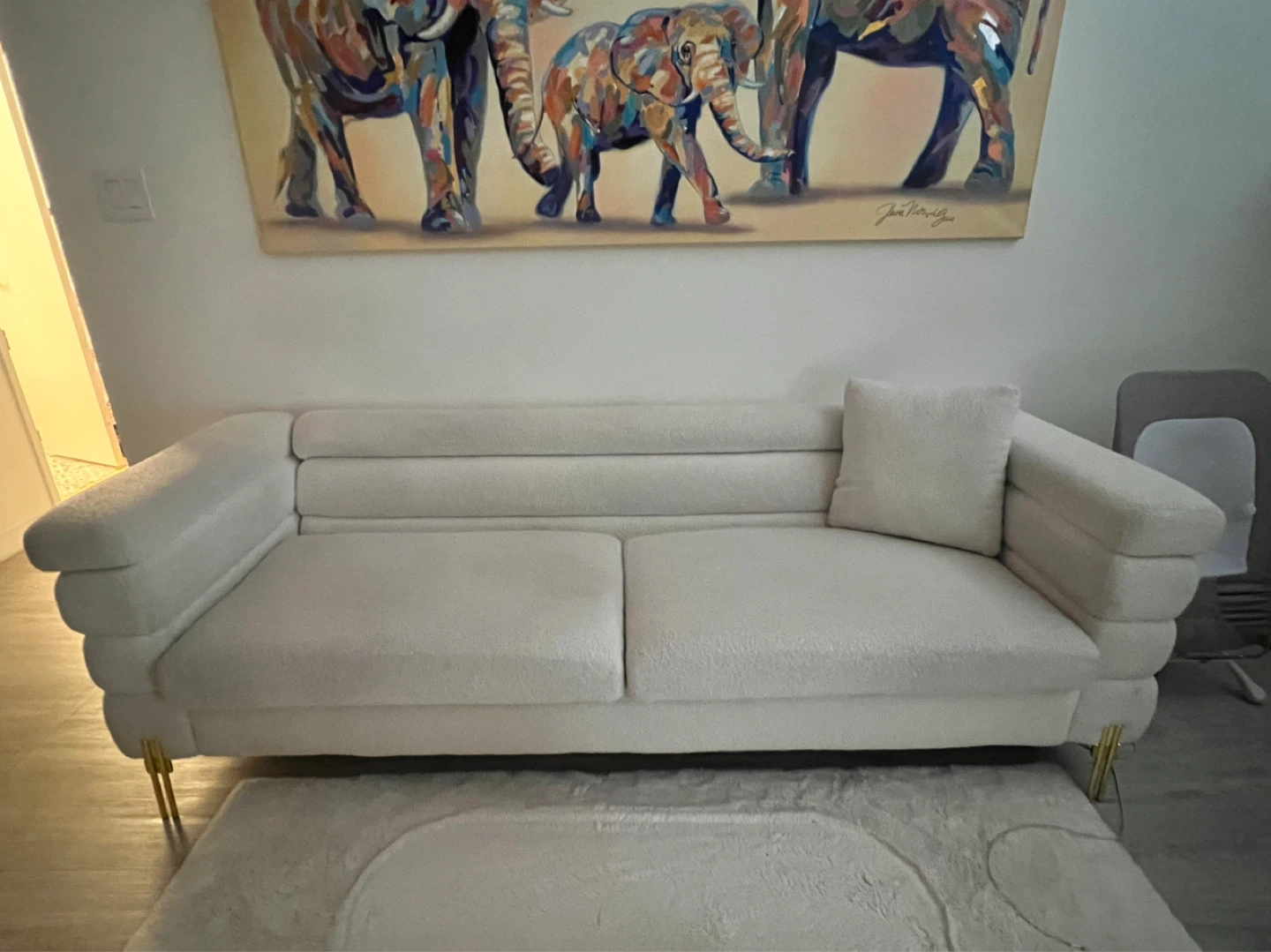Cream Boucle Sofa with Gold Legs