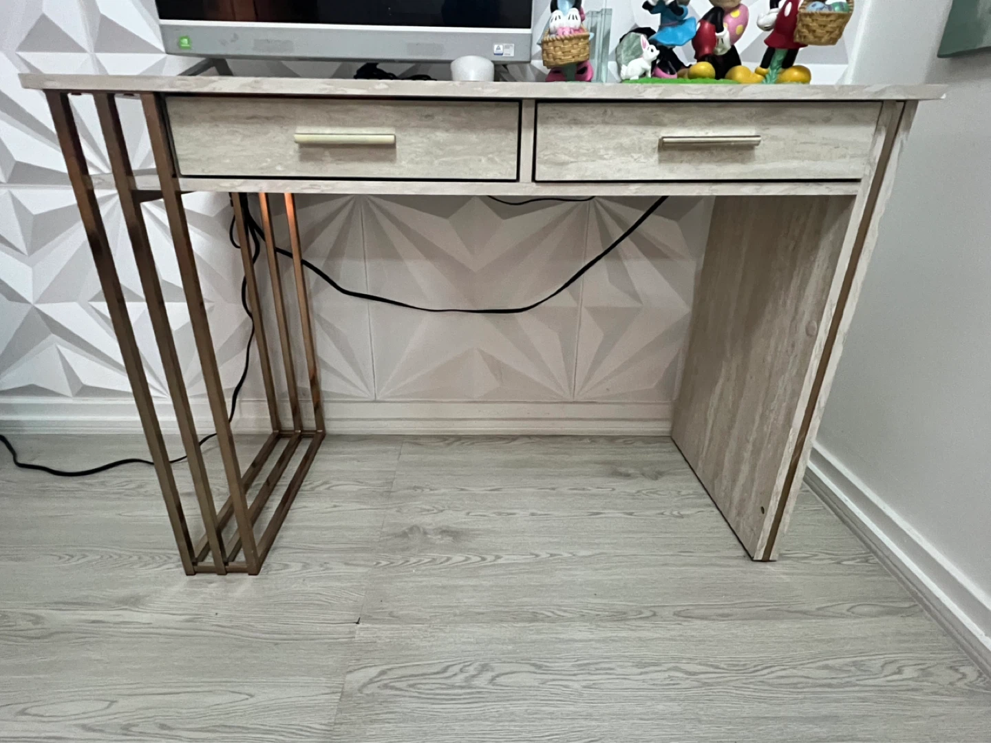 Modern Desk with Two Drawers - Light Wood and Metal Frame - photo 2