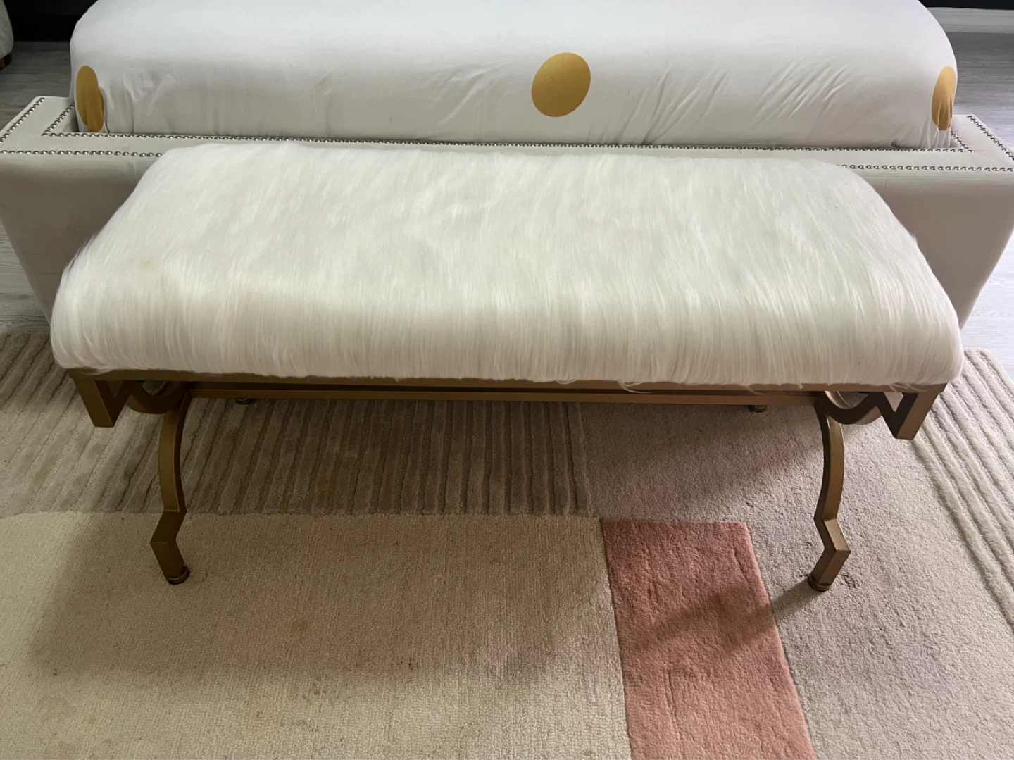 Faux Fur Bench with Gold Metal Frame - photo 2