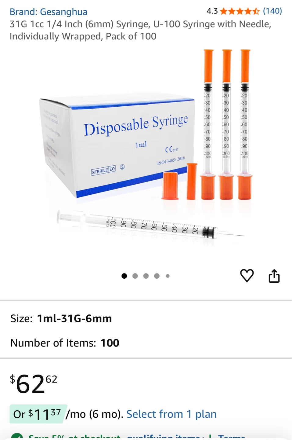 Gesanghua 1ml Disposable Syringes with Needles (100-Pack)