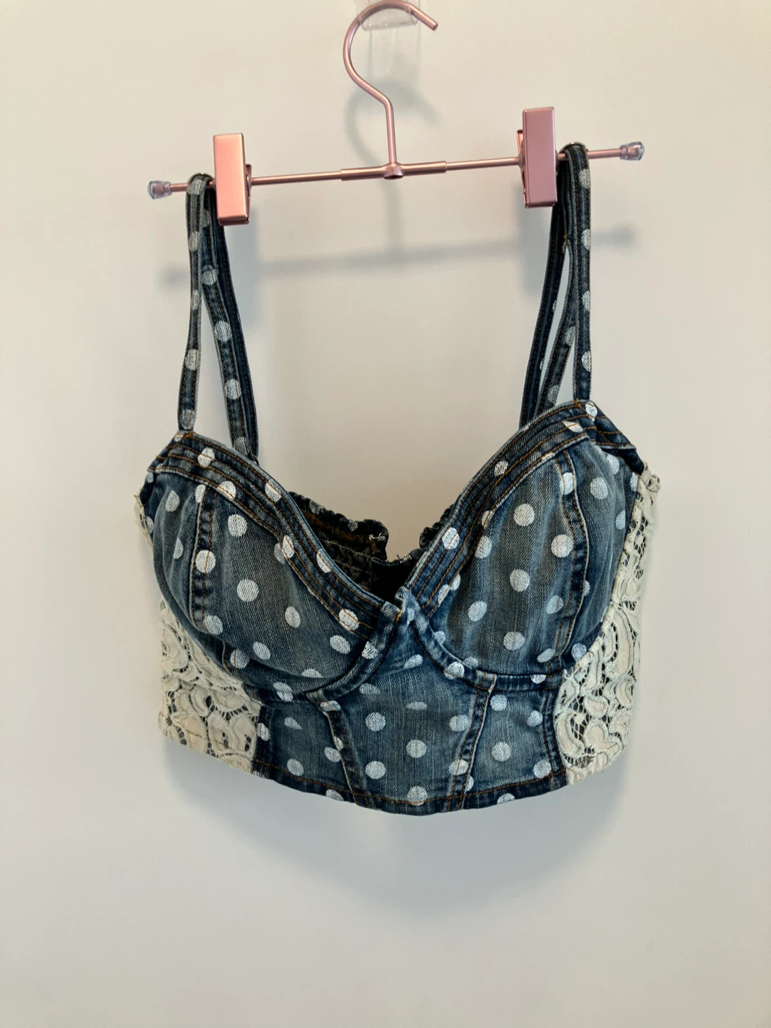 Guess Corset Top with Polka Dots and Lace