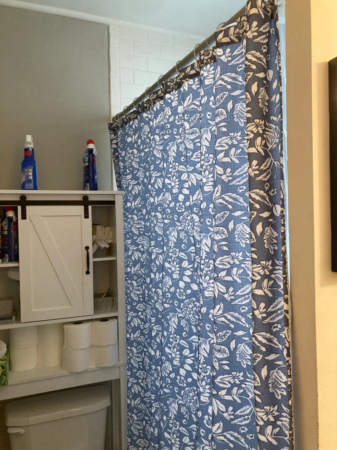 Blue Floral Shower Curtain and Rings