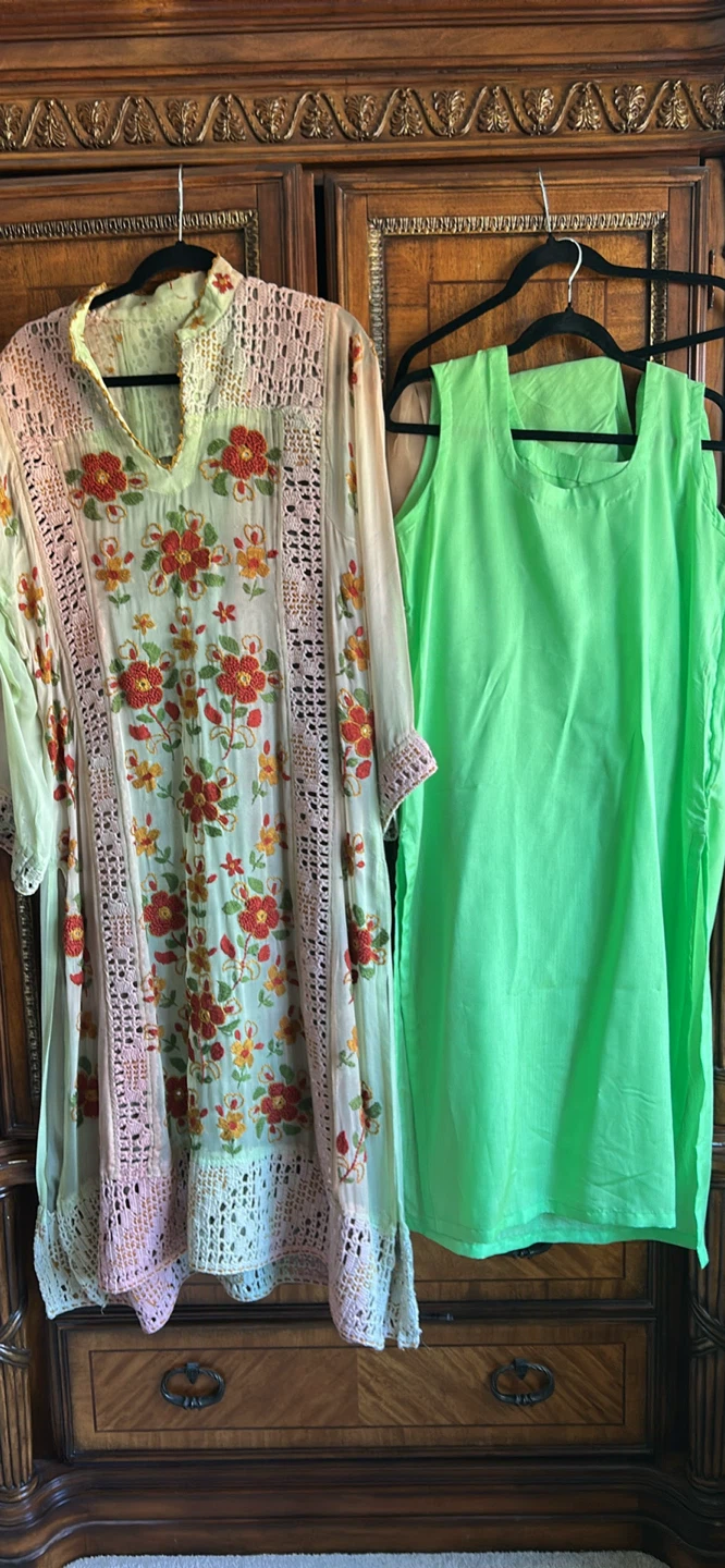Embroidered Long Dress with Inner Slip - photo 2