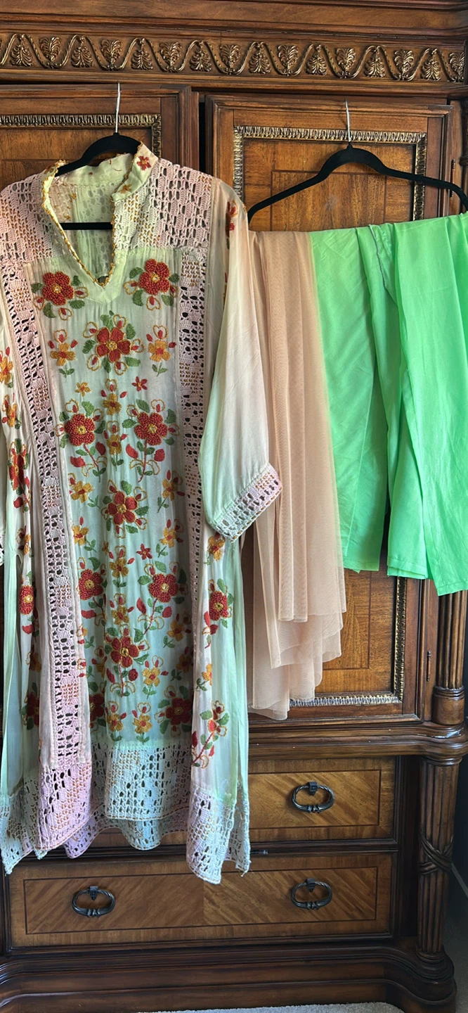 Embroidered Long Dress with Inner Slip